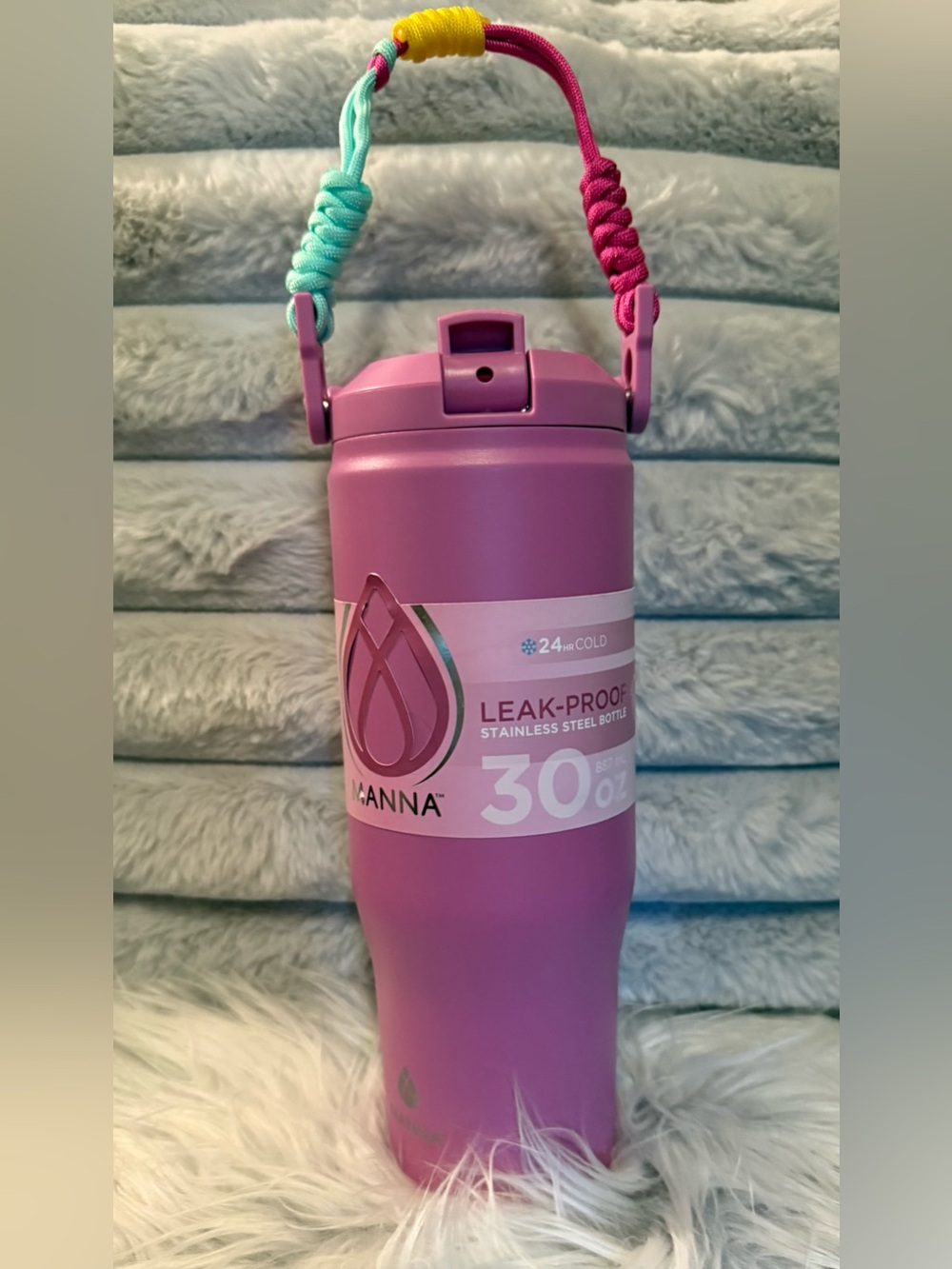 MANNA Stainless Steel (not plastic) Leak Proof Bottle with Colorful Handle.